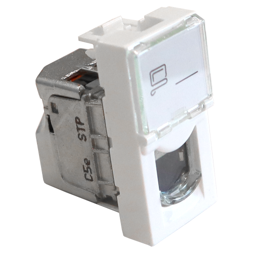 Вставка Mosaic 22.5x45, RJ-45 STP, кат.5e, со шторкой и увеличенным окном маркировки, белая